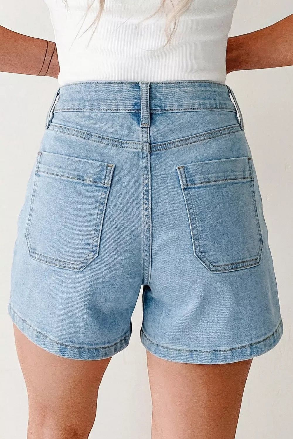 High Rise Patch Pocket Denim Shorts - Lilixa.store