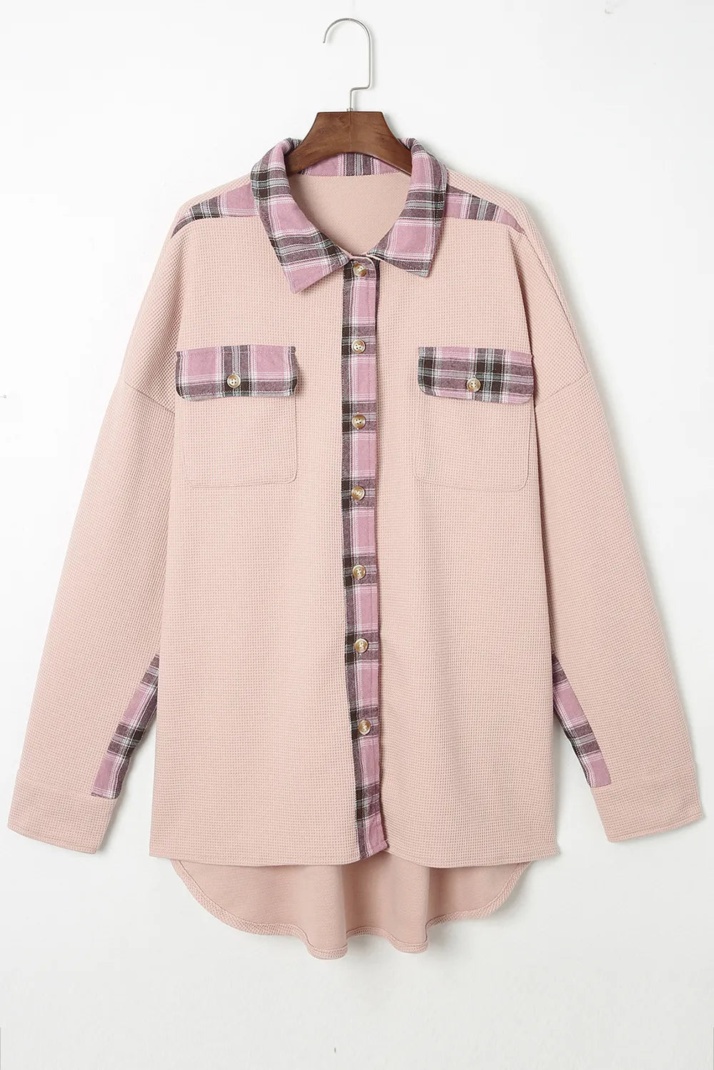 Plaid Button Down Collared Jacket in Blush Pink
