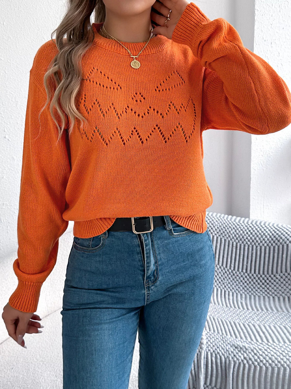 Halloween Pumpkin Face Knit Top, view 3