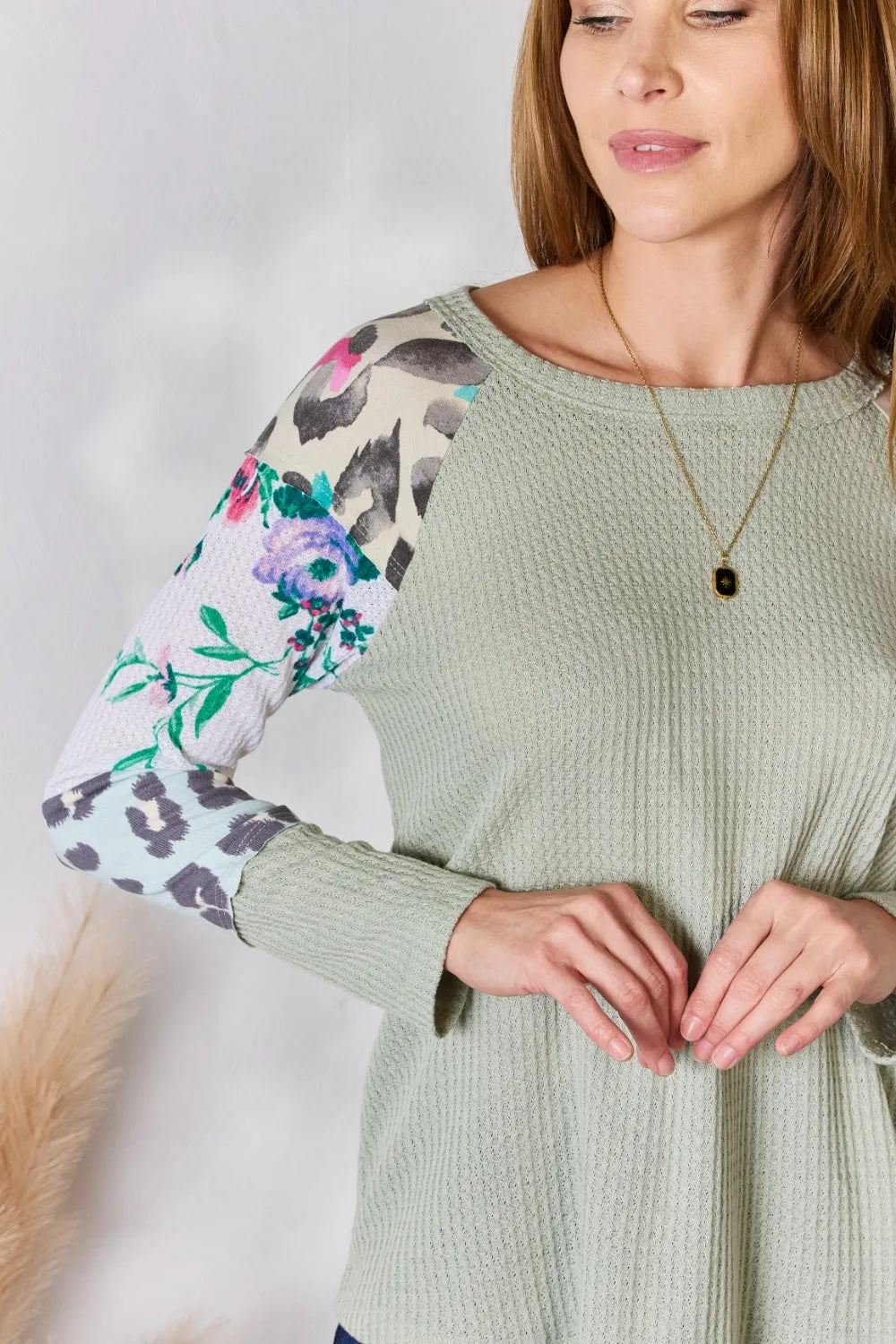 Hailey & Co Full Size Printed Round Neck Blouse - Lilixa.store