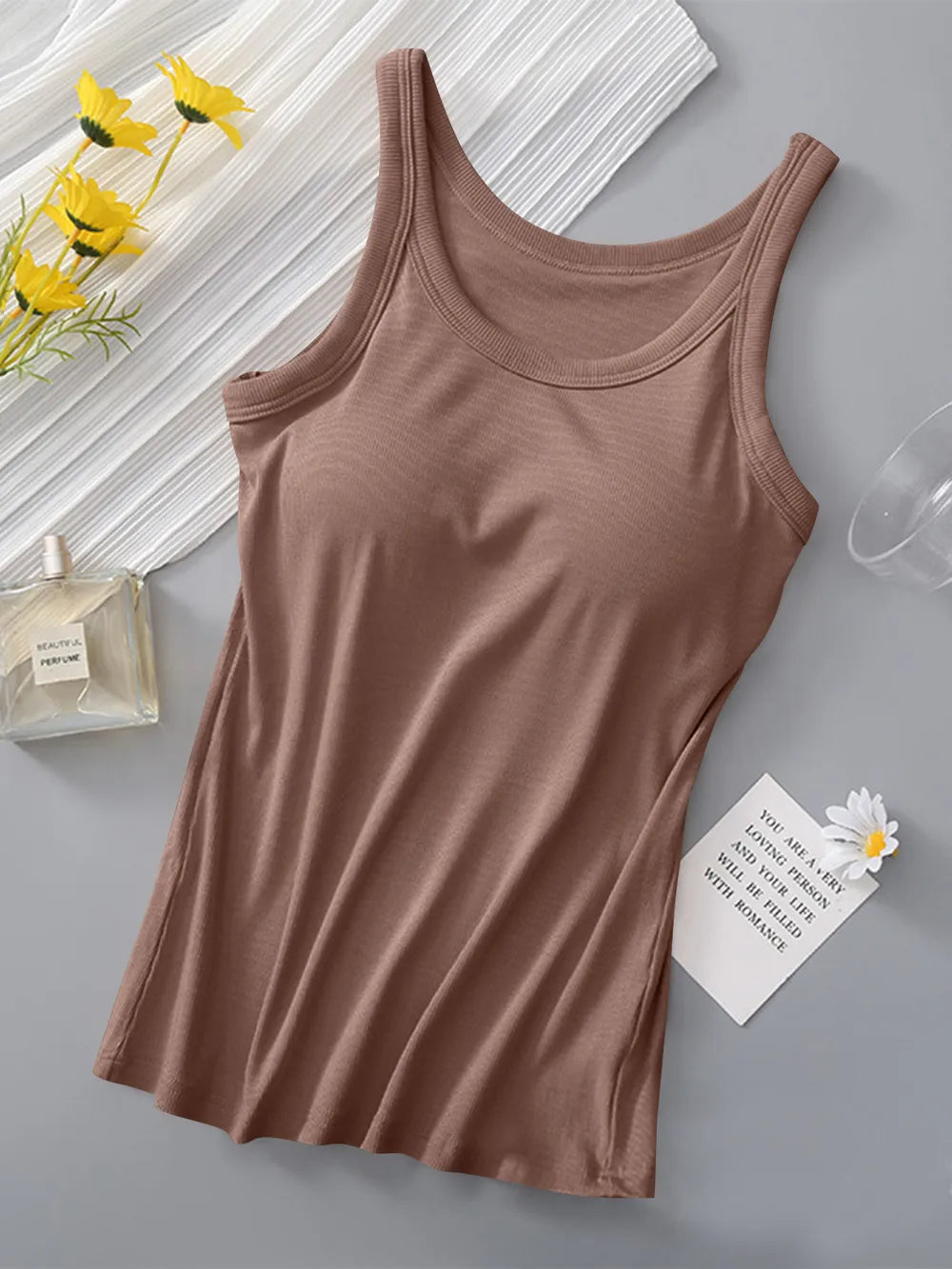 Round Neck Tank with Bra - Lilixa.store