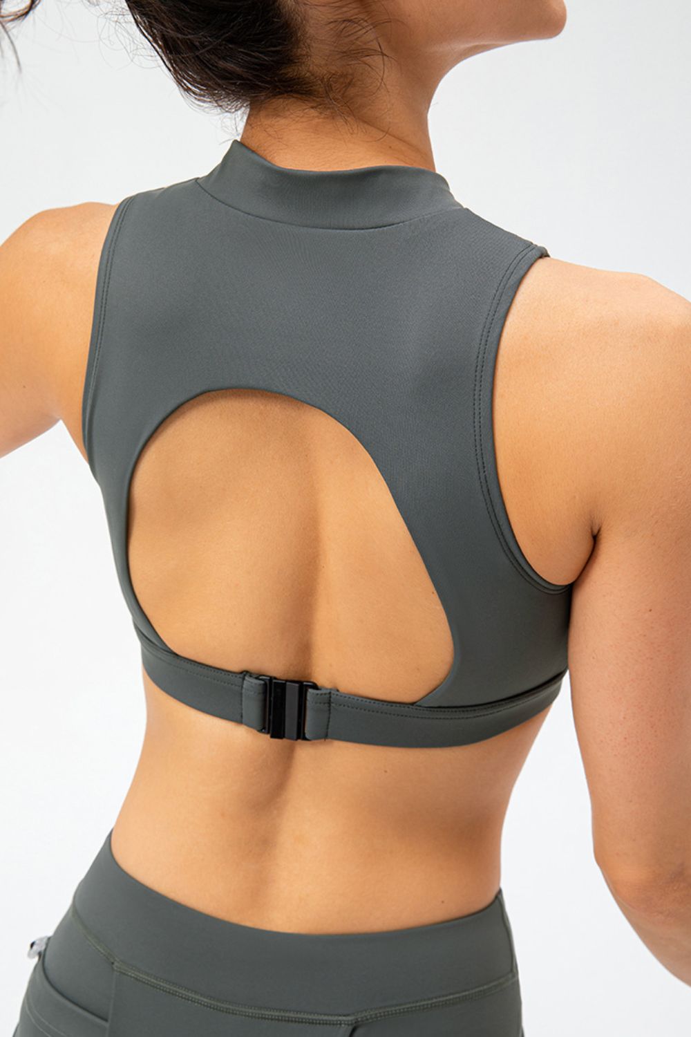 Full Size Cropped Cutout Back Zipper Front Active Tank Top - Lilixa.store