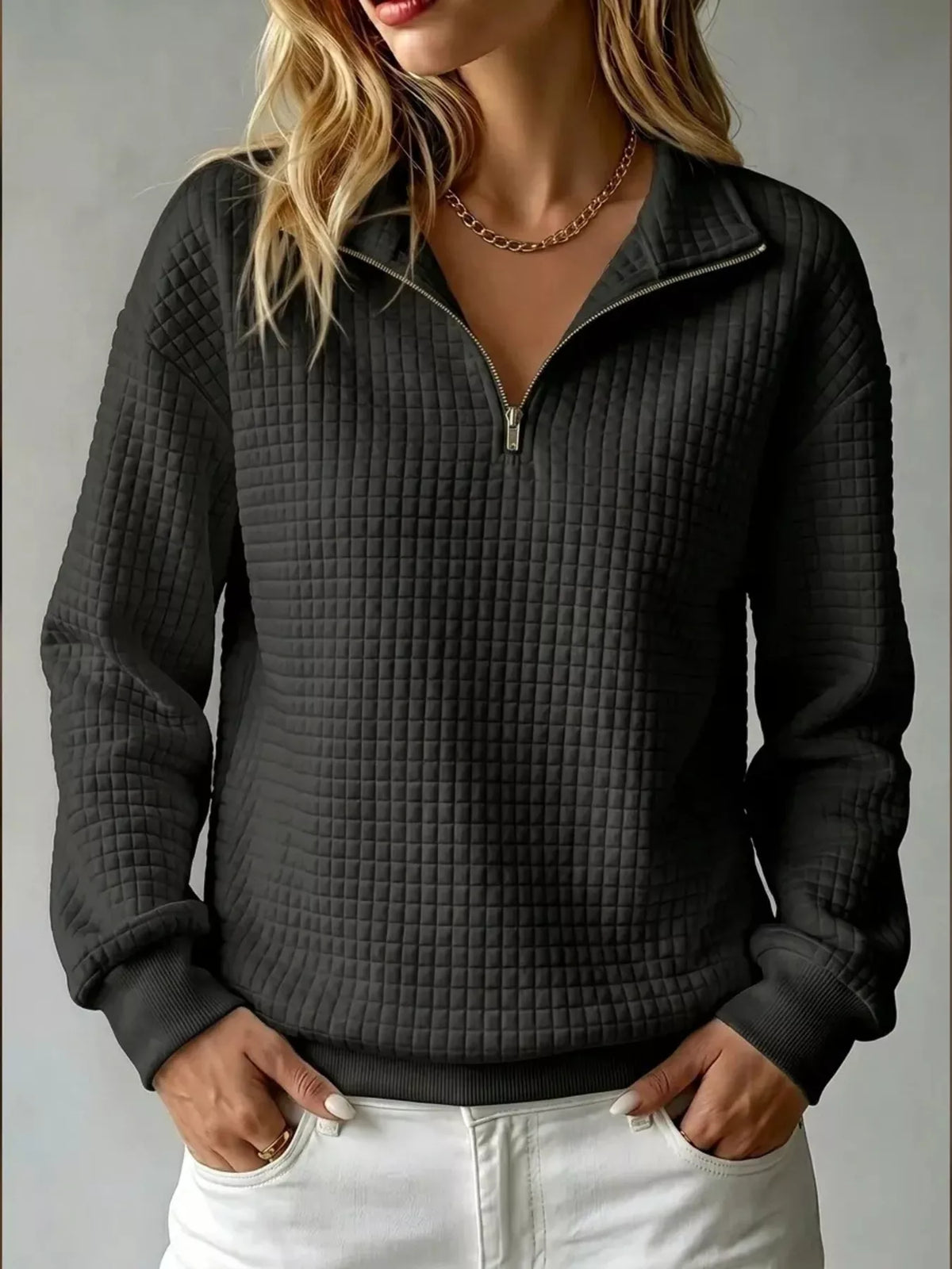Waffle Knit Quarter-Zip Sweatshirt