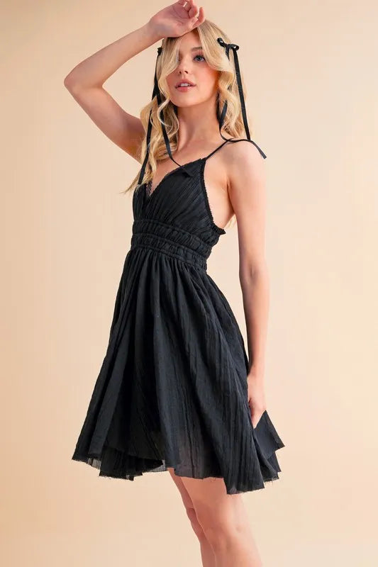 Aemi+Co Lace Detail Mini Cami Dress in Black, view 7