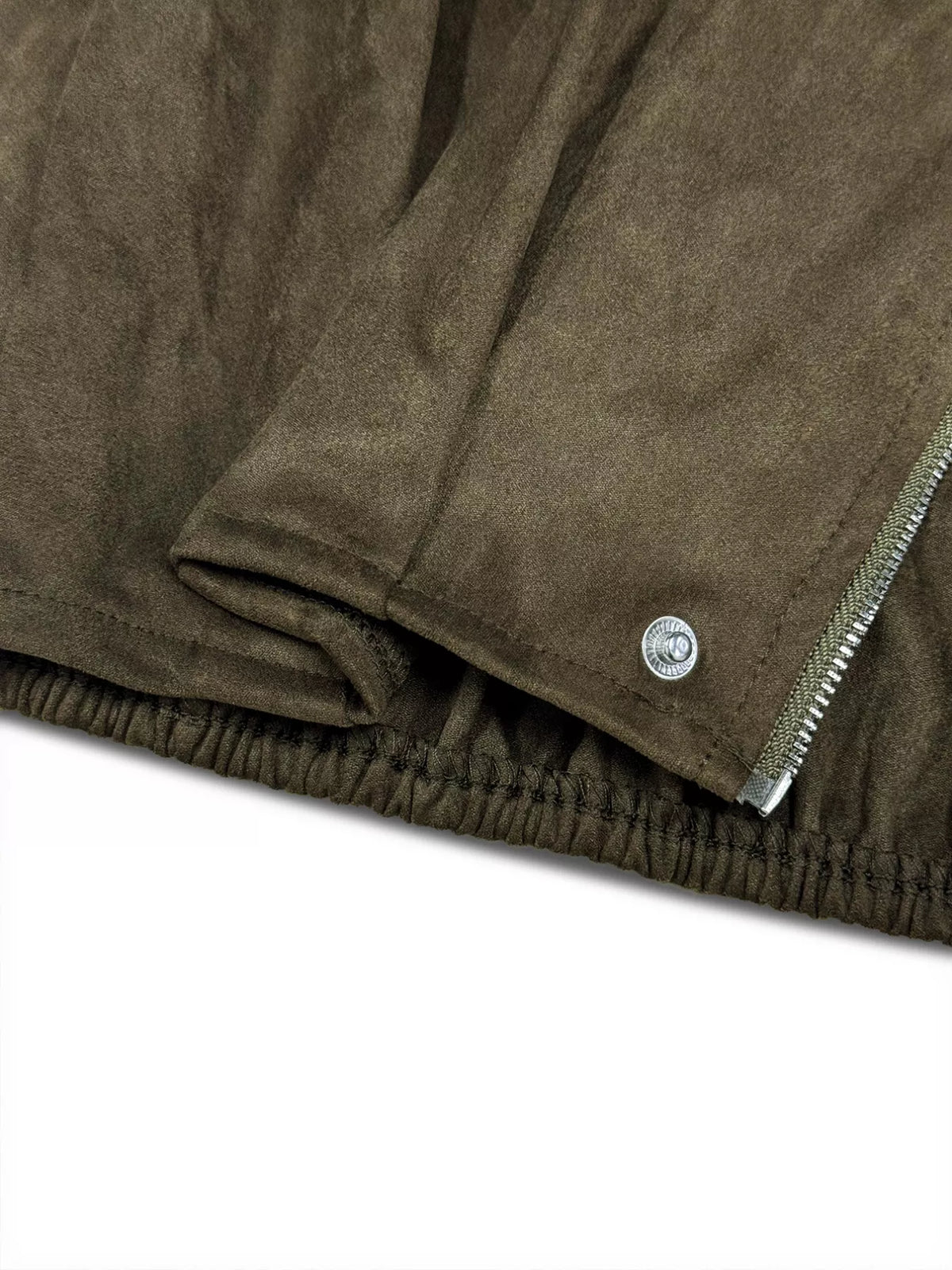 Suede Cropped Bomber Jacket in Army Green, view 10
