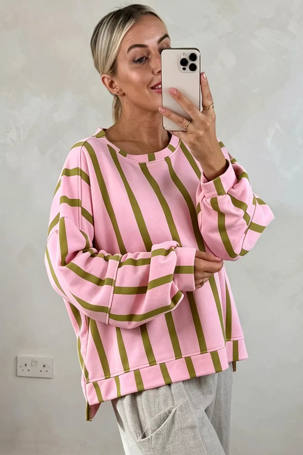 Striped Dropped Shoulder Oversized Sweatshirt - Lilixa.store