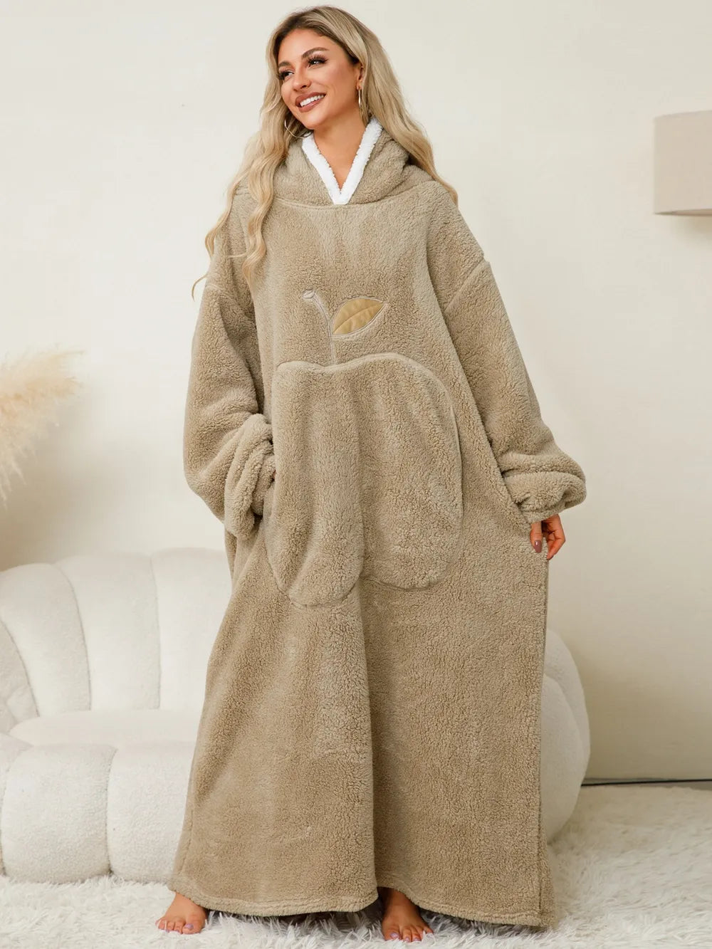 Pocketed Contrast Long Sleeve Hooded Lounge Dress - Lilixa.store