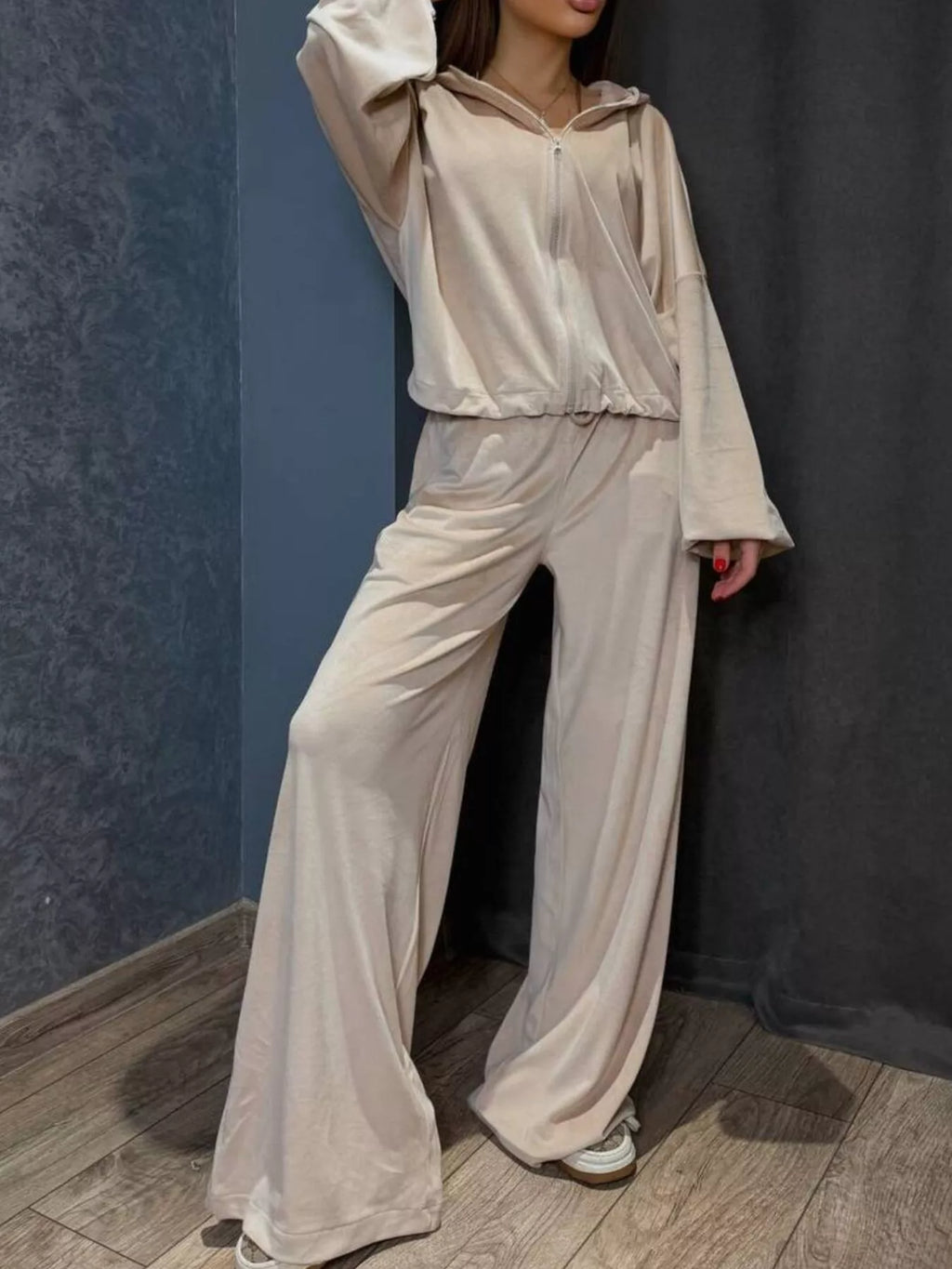 Zip Up Hoodie and Wide-Leg Pants Set - Lilixa.store