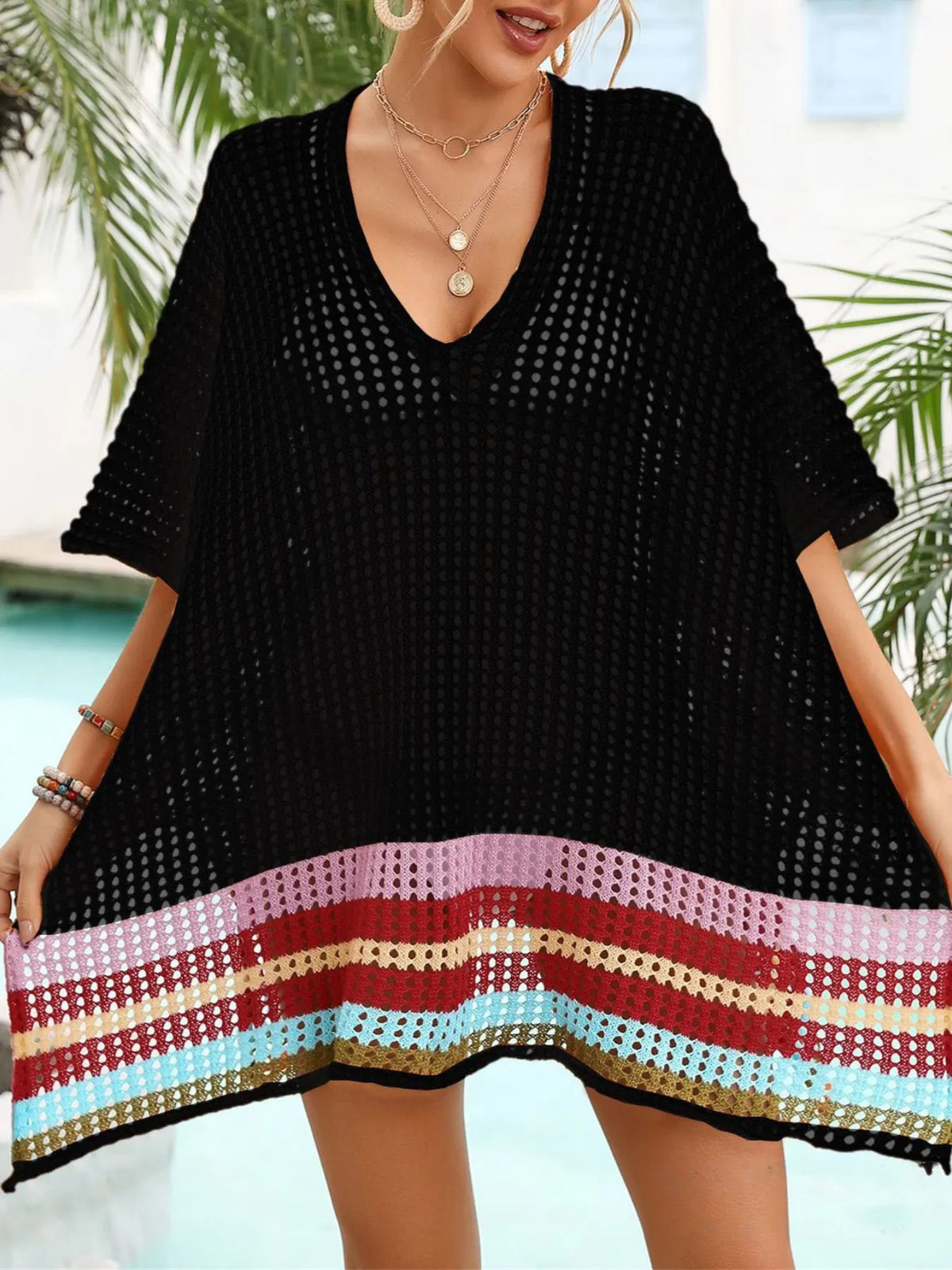 Crochet V-Neck Cover-Up Dress - Lilixa.store
