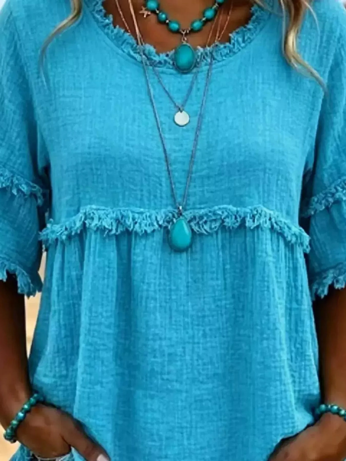 Full Size Frayed Edge Textured Blouse Plus Size, view 20