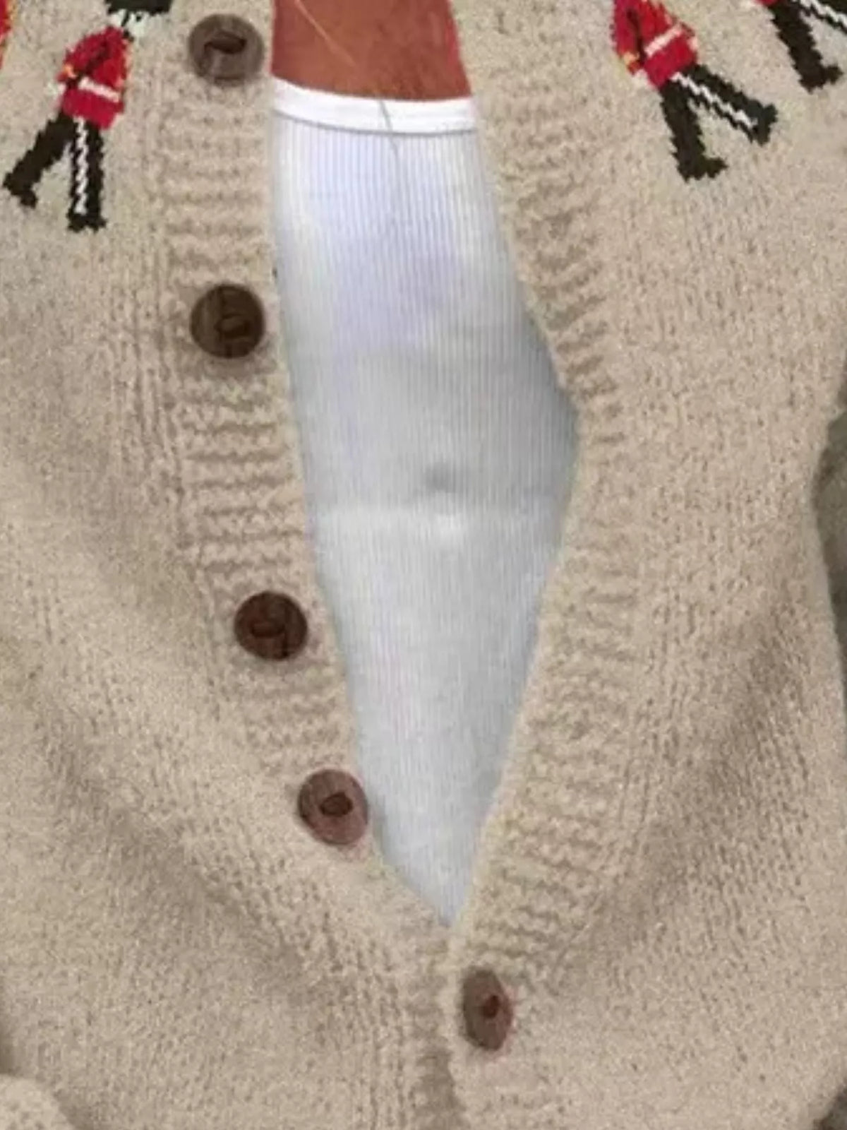 Full Size Vintage British Guard Pattern Knit Cardigan Plus Size in Tan, view 3