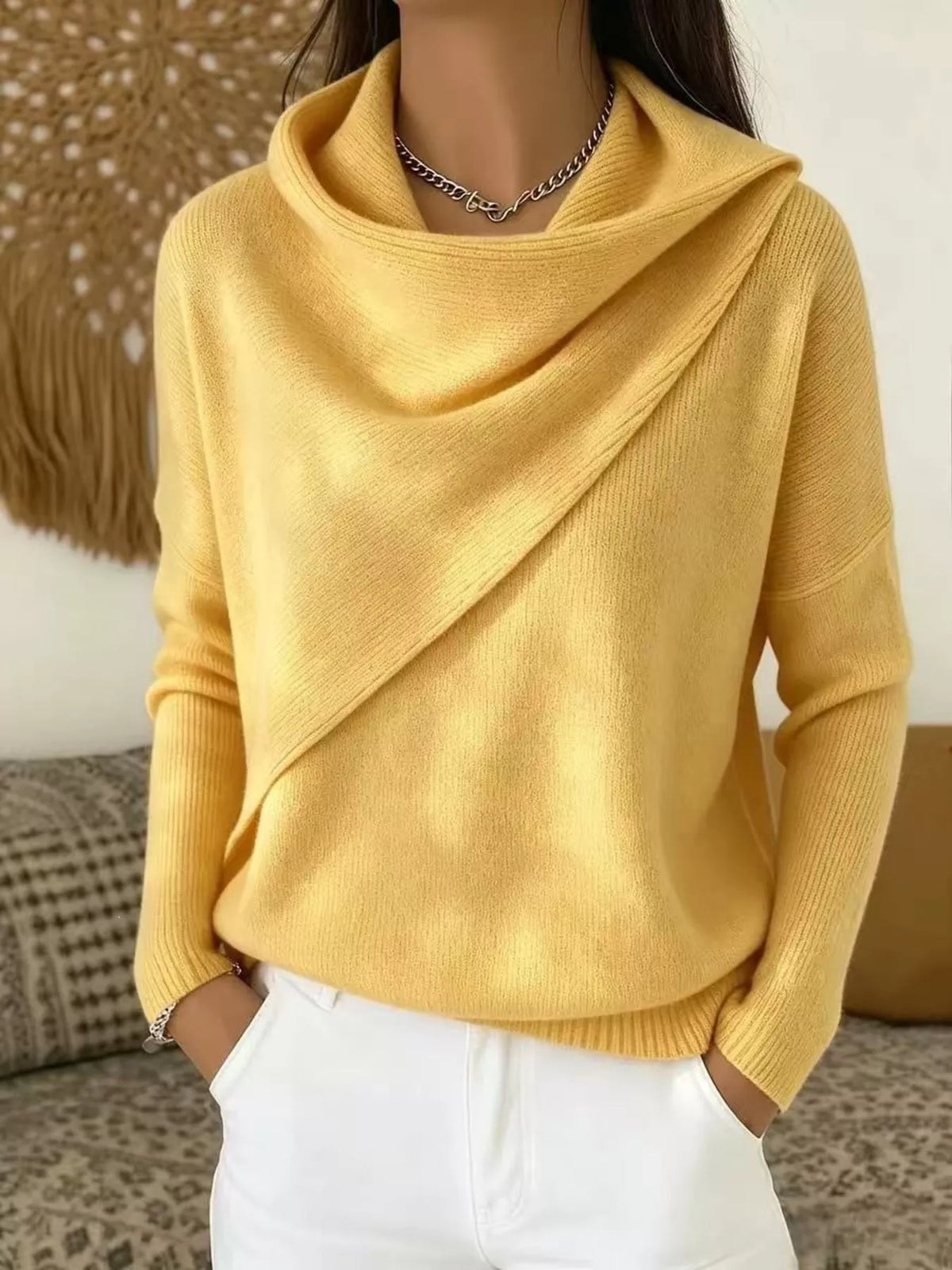 Full Size Solid Color Cowl Neck Sweater Plus Size