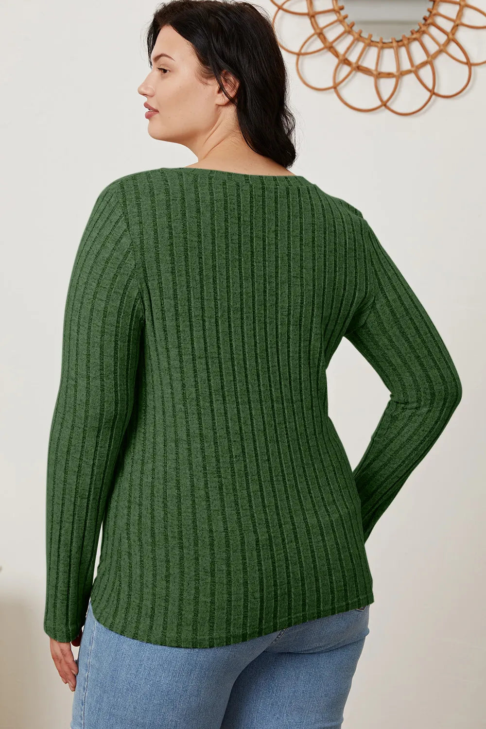 Basic Bae Full Size Ribbed V-Neck Long Sleeve T-Shirt - Lilixa.store