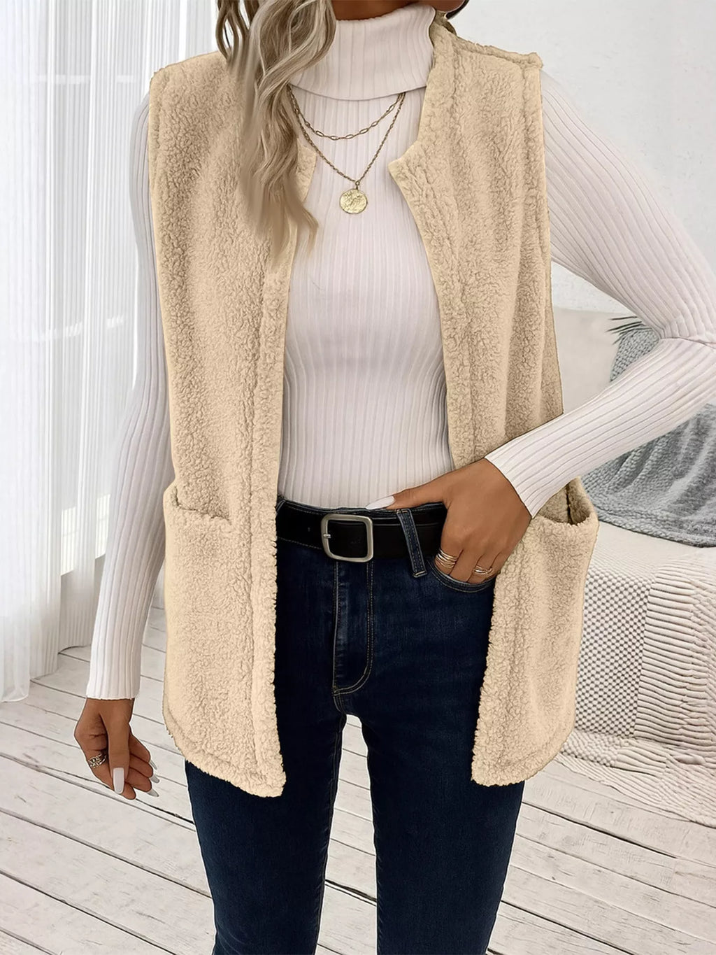 Sleeveless Fuzzy Fleece Vest Coat - Lilixa.store