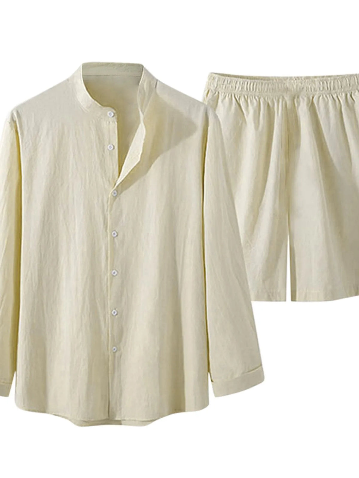 Men's Full Size Button Up Long Sleeve Shirt and Shorts Set Plus Size, view 4