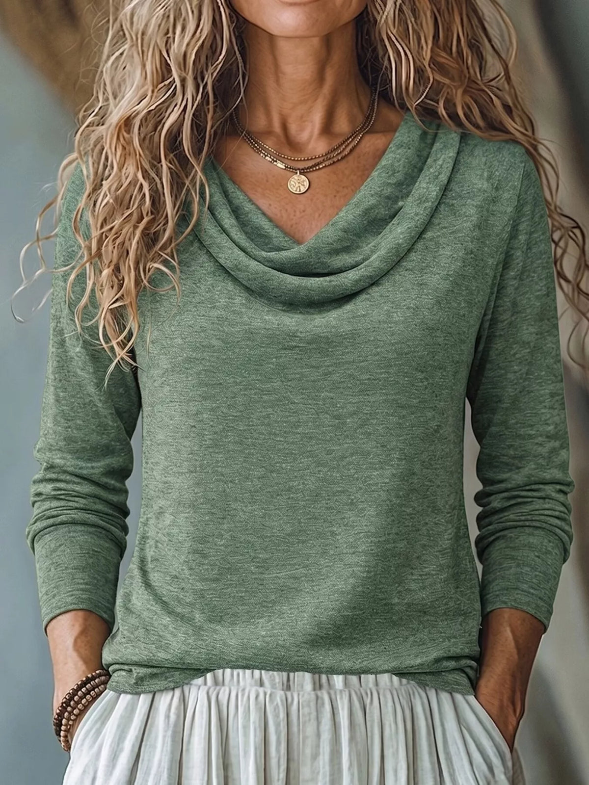 Cowl Neck Long Sleeve T-Shirt