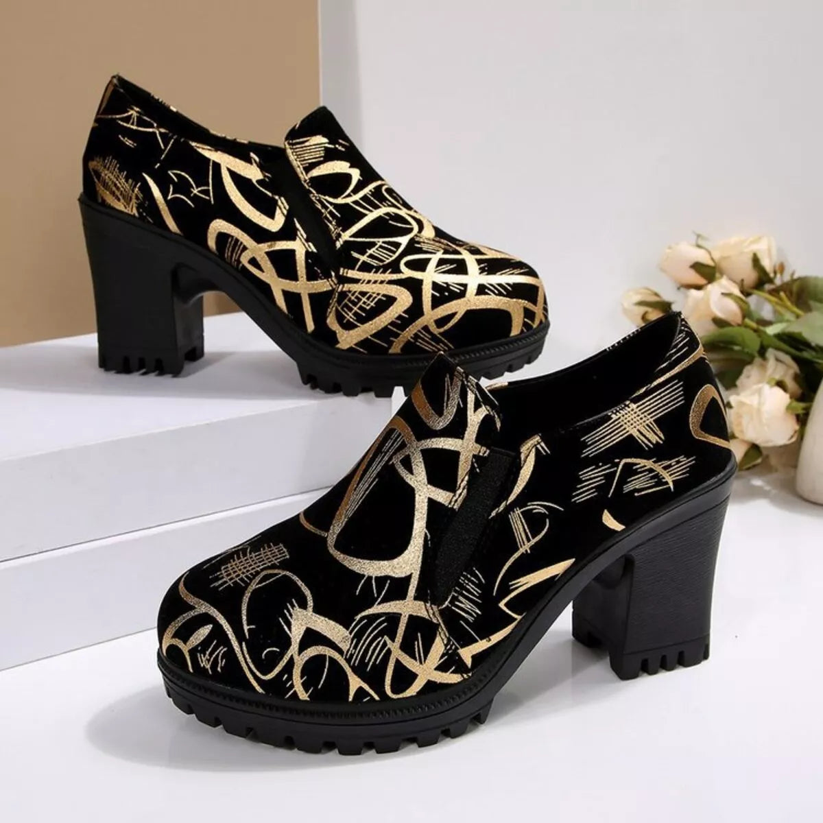 Round Toe Block Heels Pumps - Lilixa.store