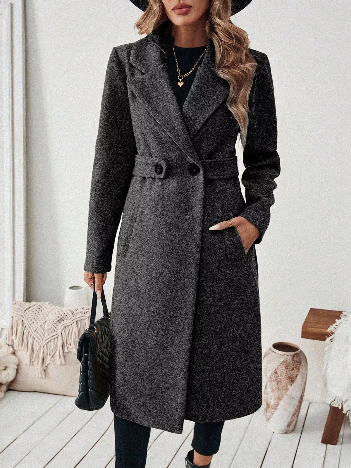 One Button Lapel Collar Overcoat - Lilixa.store
