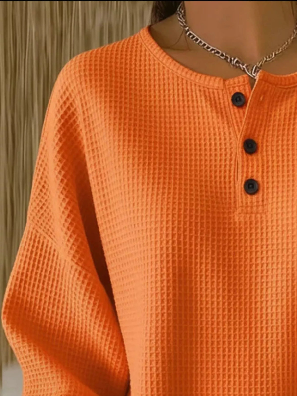 Full Size Waffle Knit Button Detail Top Plus Size - Lilixa.store