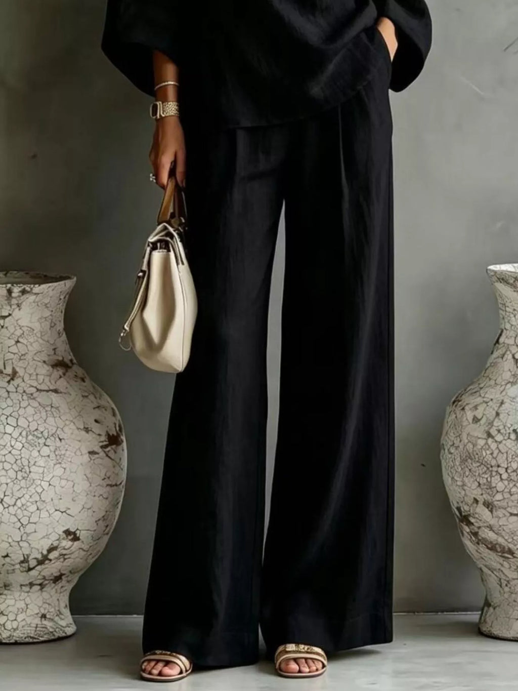 One Shoulder Top and Wide Leg Pants Set - Lilixa.store