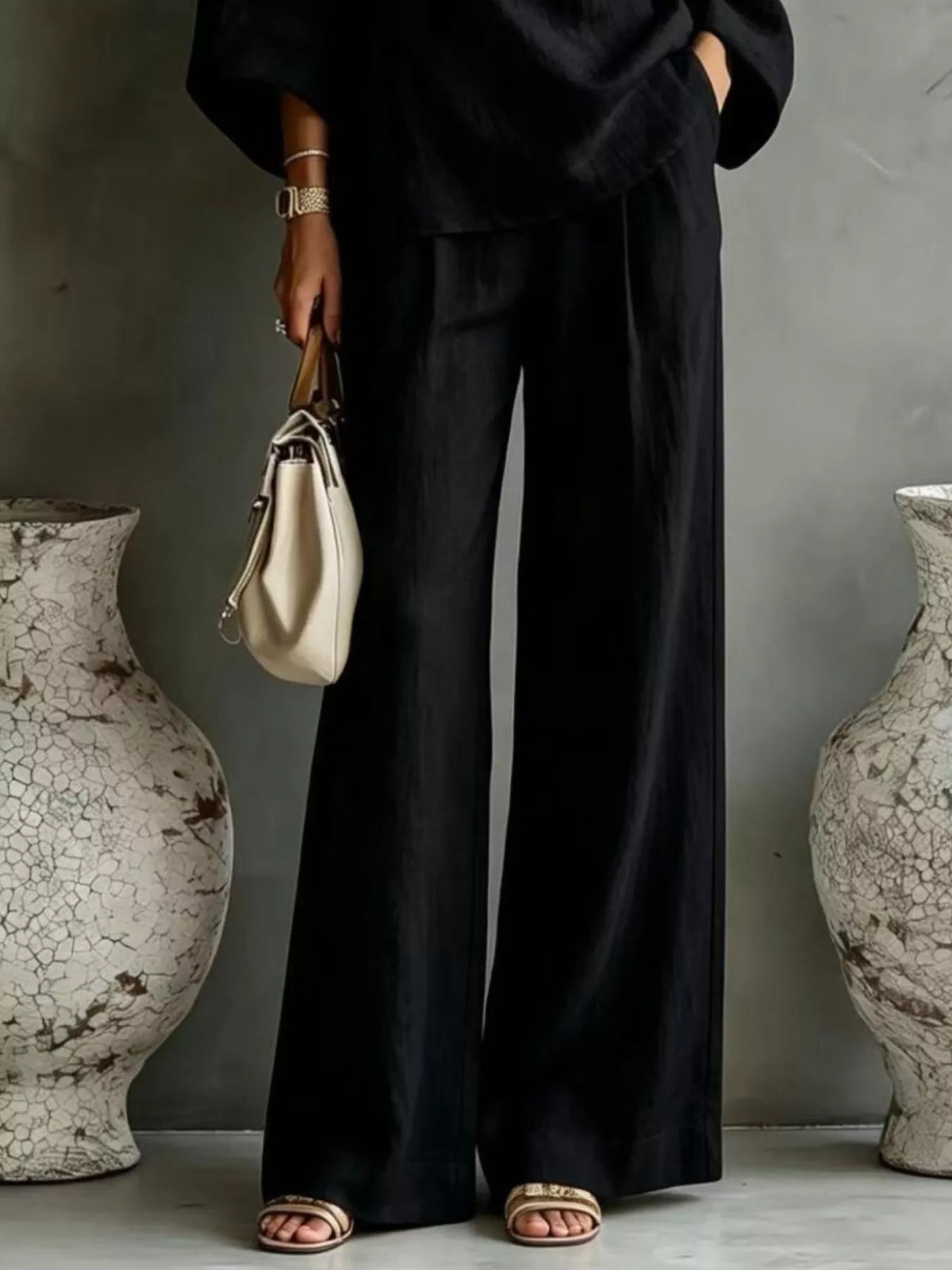 One Shoulder Top and Wide Leg Pants Set, view 4