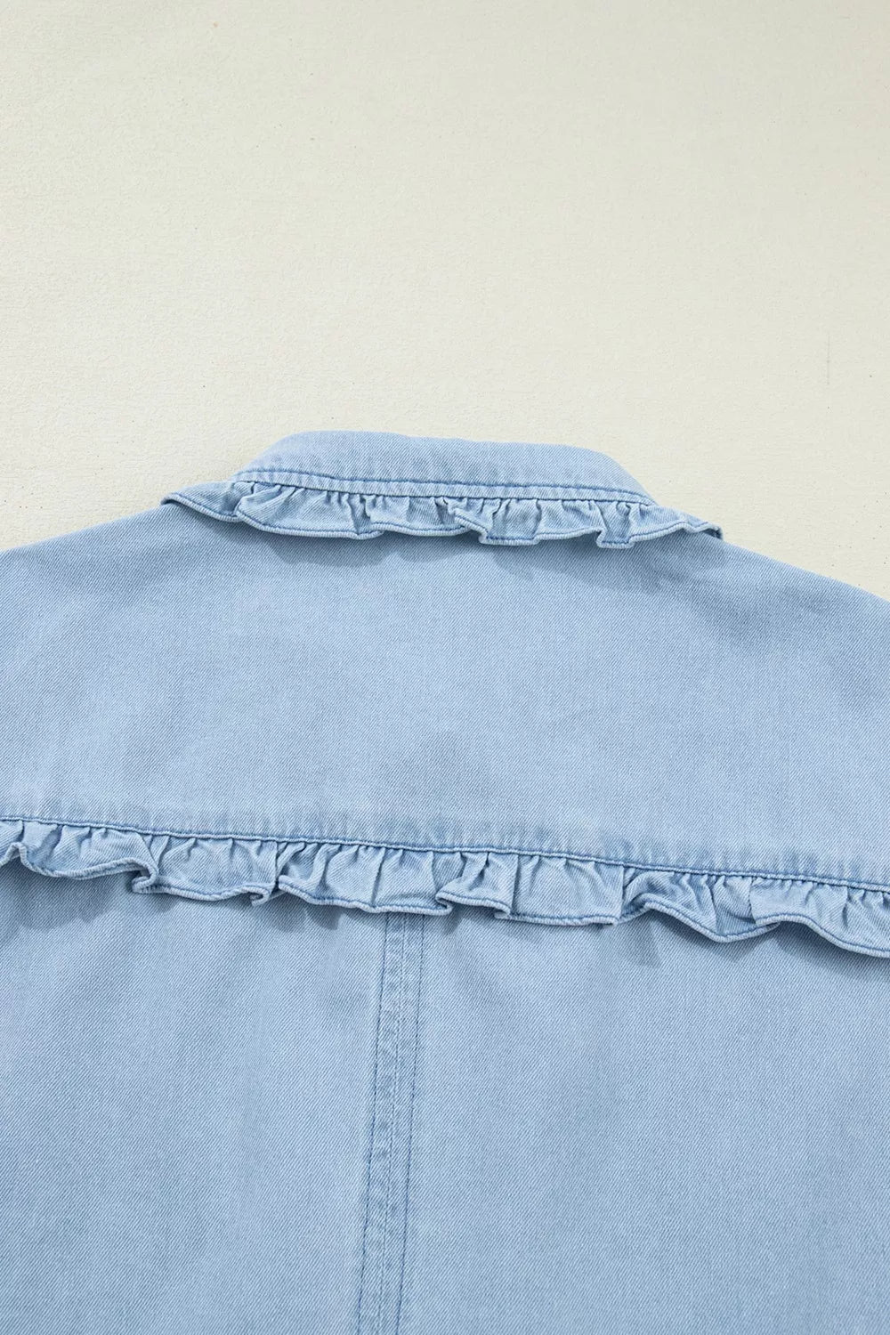 Ruffled Edge Collared Shift Denim Dress with Pockets - Lilixa.store