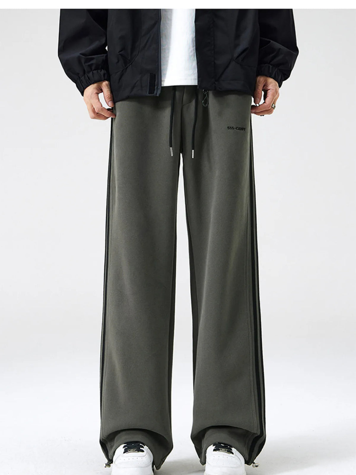 Men's Plus Size Drawstring Striped Wide Leg Pants, view 2