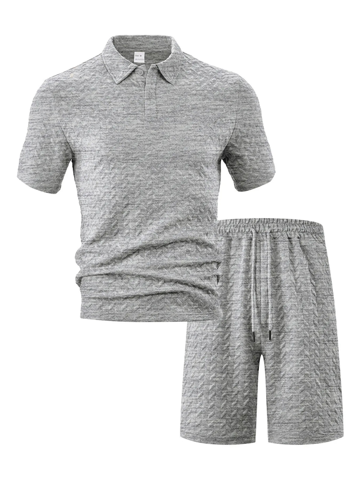 Men's Full Size Textured Polo Shirt and Shorts Set Plus Size in Grey