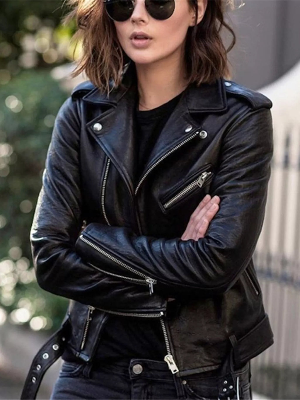 Full Size Zip Up Leather Motorcycle Biker Jacket Plus Size - Lilixa.store