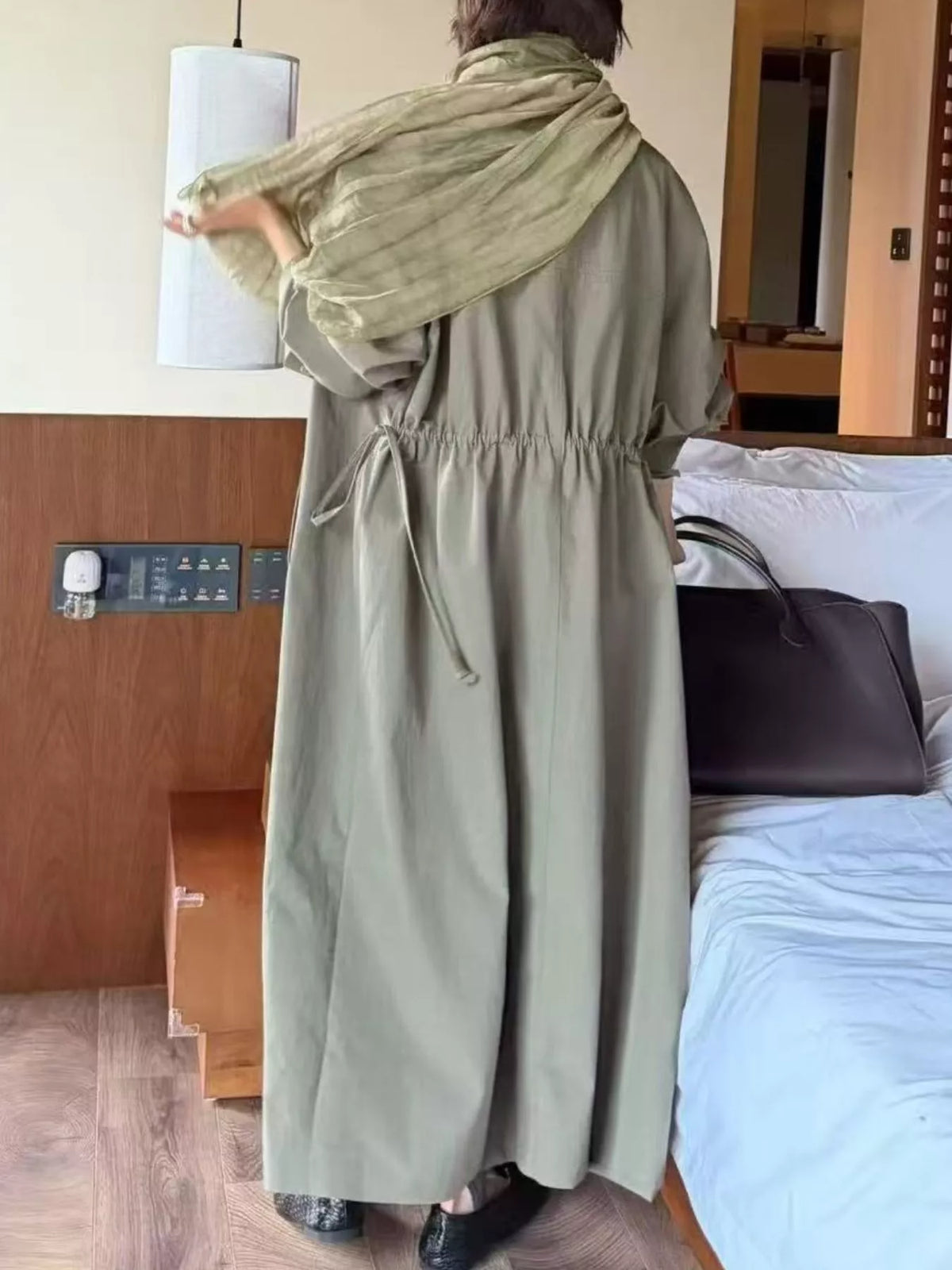Drawstring Open Front Longline Trench Coat, view 7