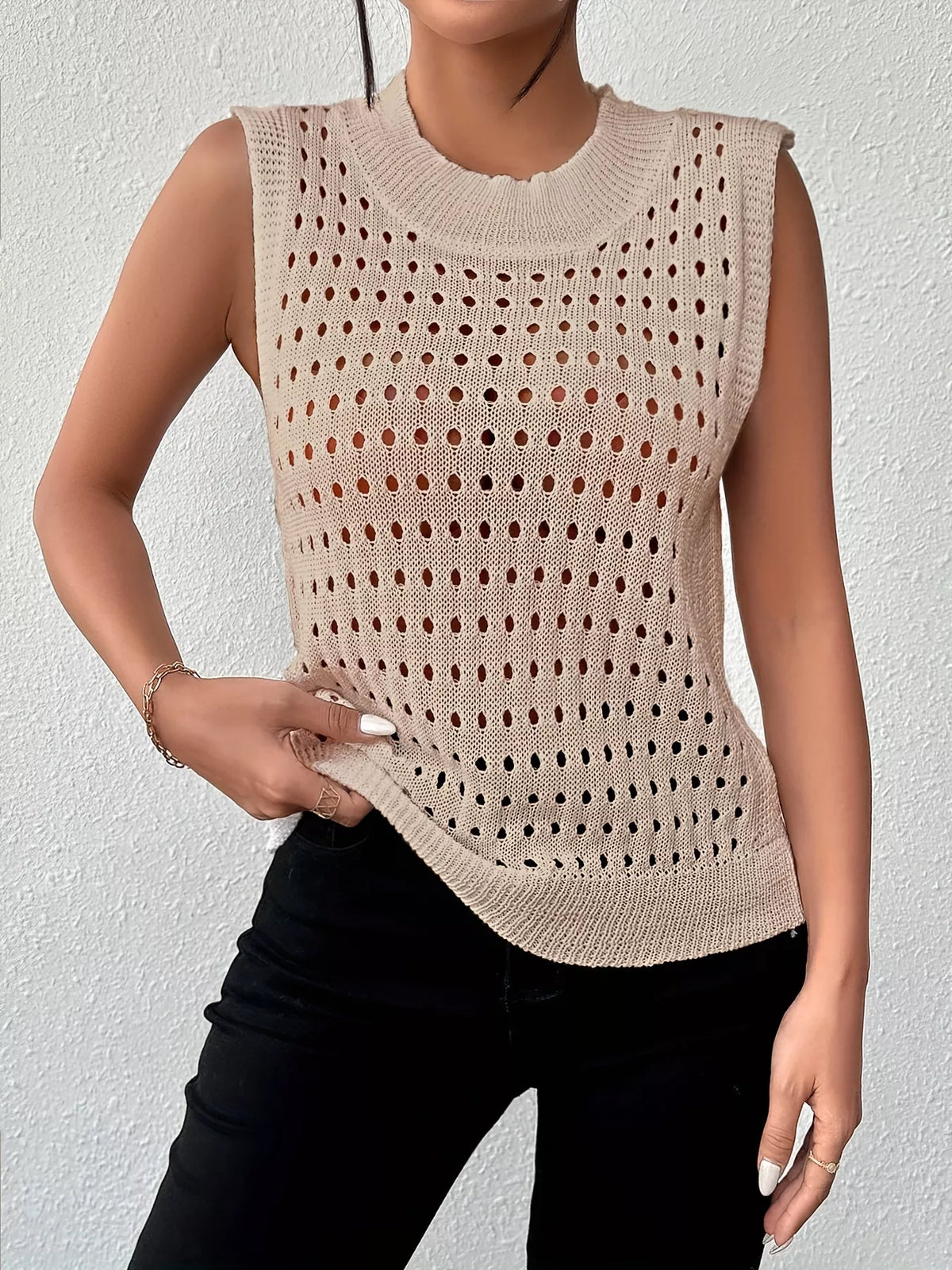 Hollow Out Round Neck Knit Tank, view 19