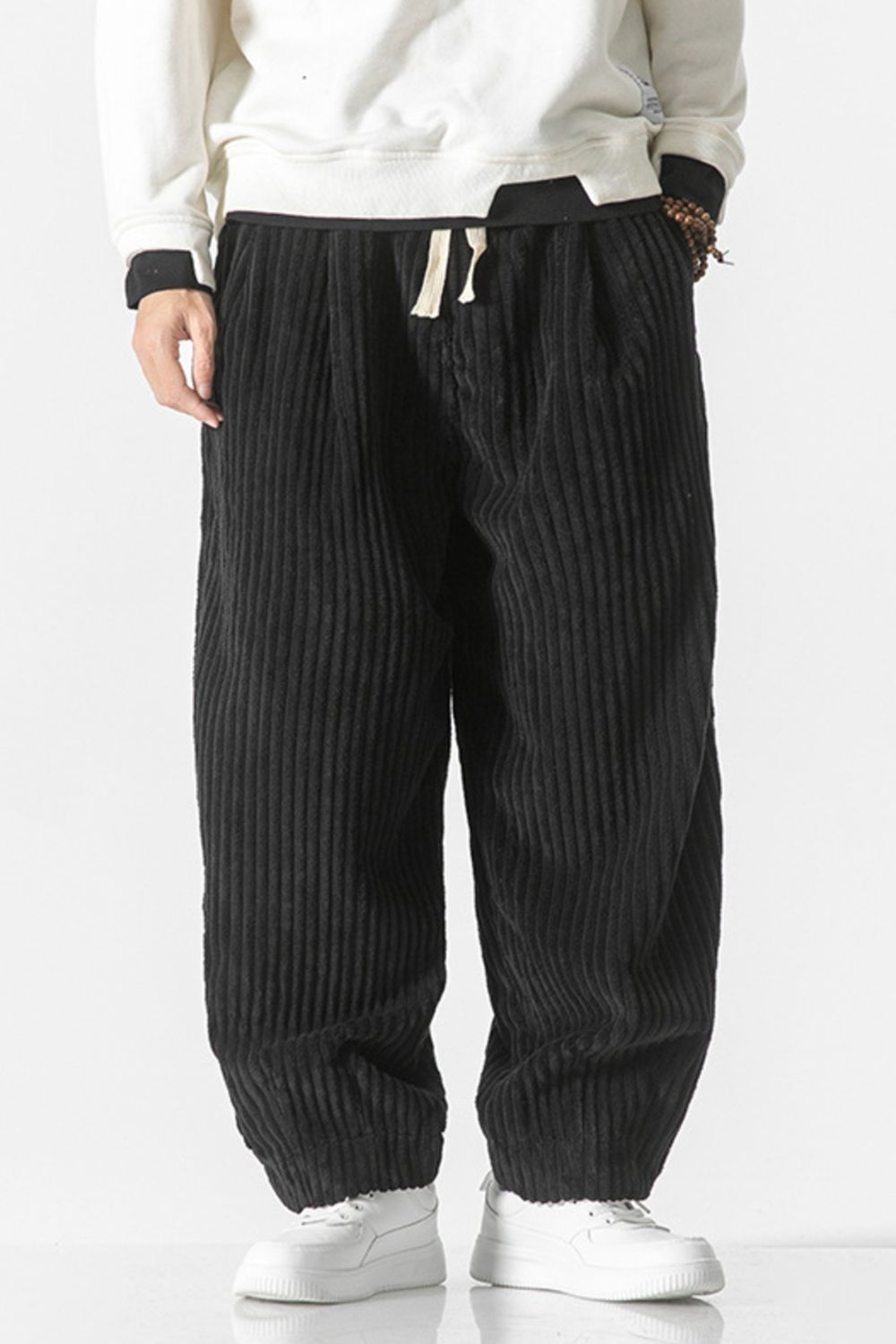 Men's Plus Size Corduroy Wide Leg Casual Pants in Black