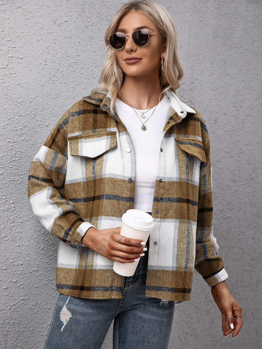 Ivy Lane Plaid Long Sleeve Shirt Jacket, view 3