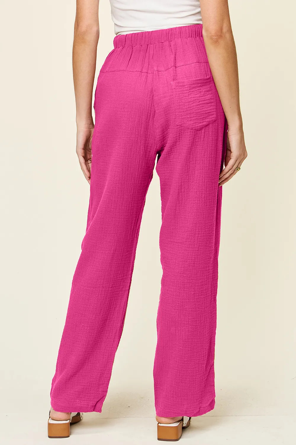 Double Take Full Size Texture Drawstring Straight Pants - Lilixa.store