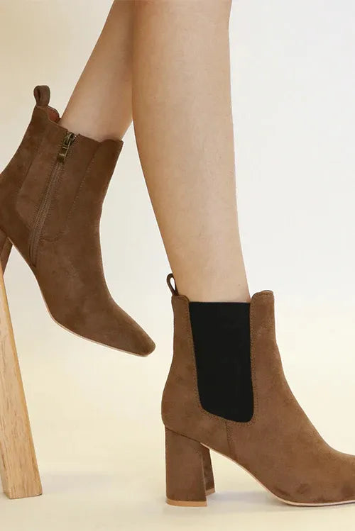 Beast Fashion Faux Suede Block Heel Chelsea Boots with Elastic Side Panel - Lilixa.store