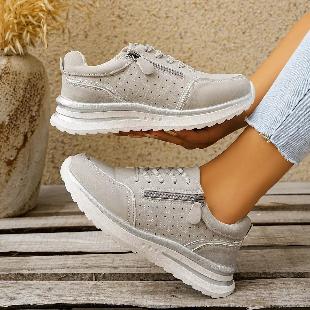 Round Toe Lace Up Sneakers