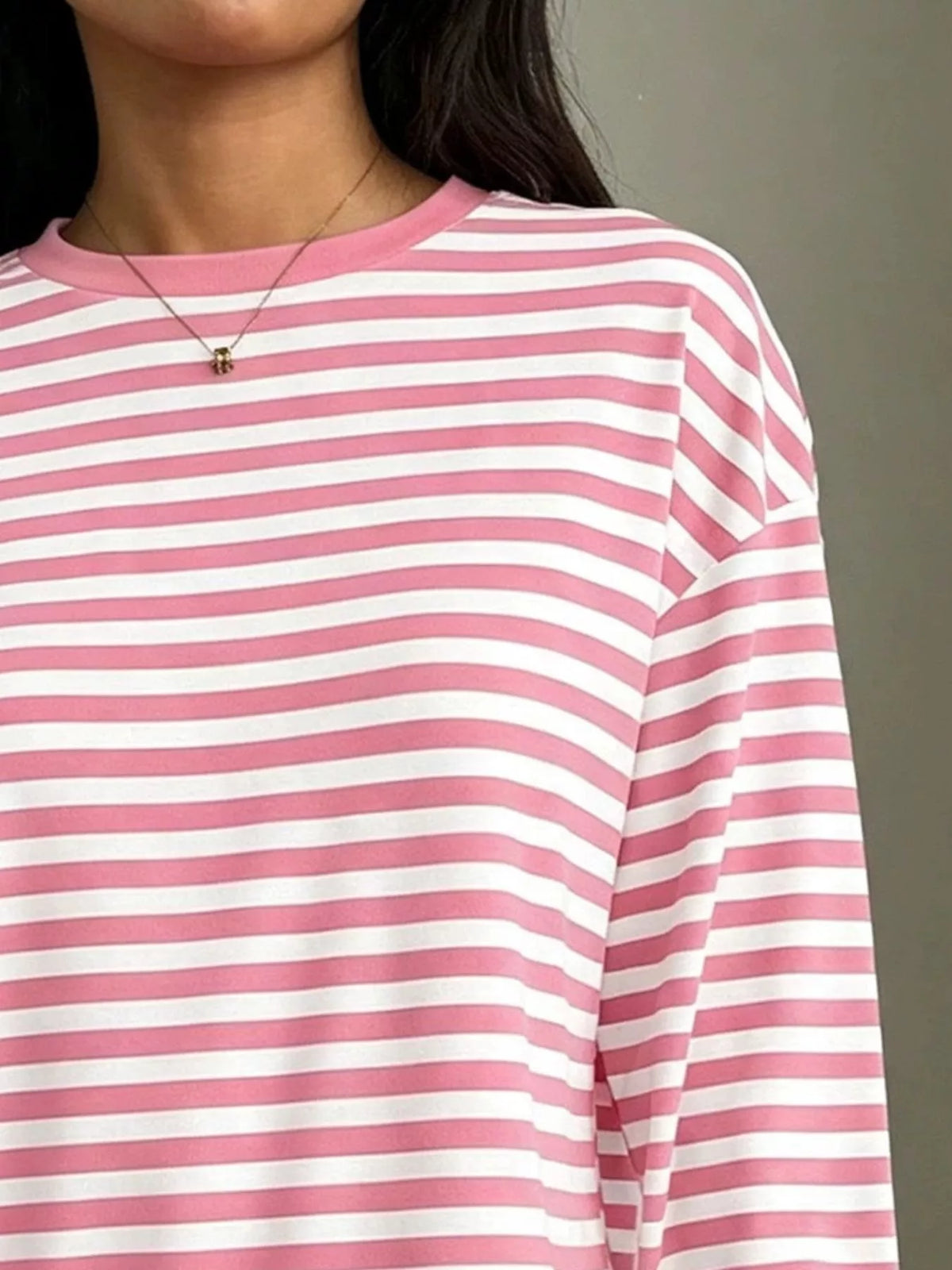 Full Size Casual Long-Sleeve Striped Crew Neck T-Shirt Plus Size, view 4