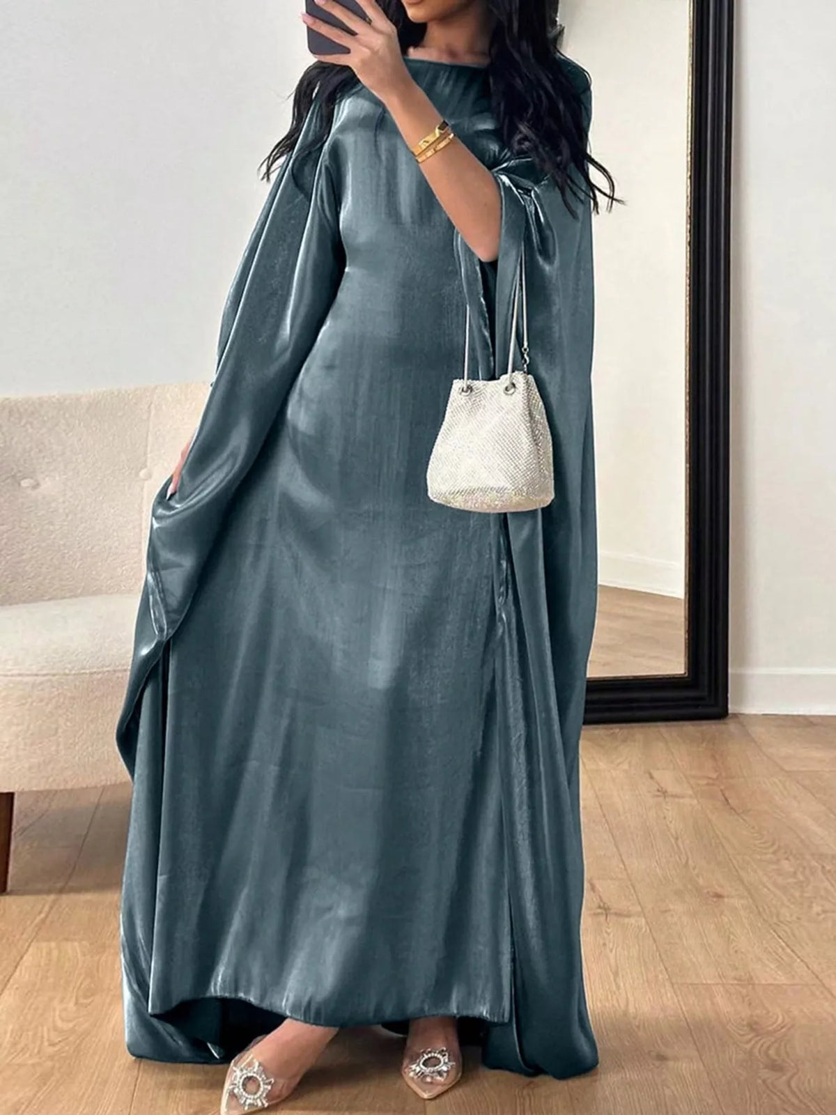 Round Neck Kimono Sleeve Maxi Dress - Lilixa.store
