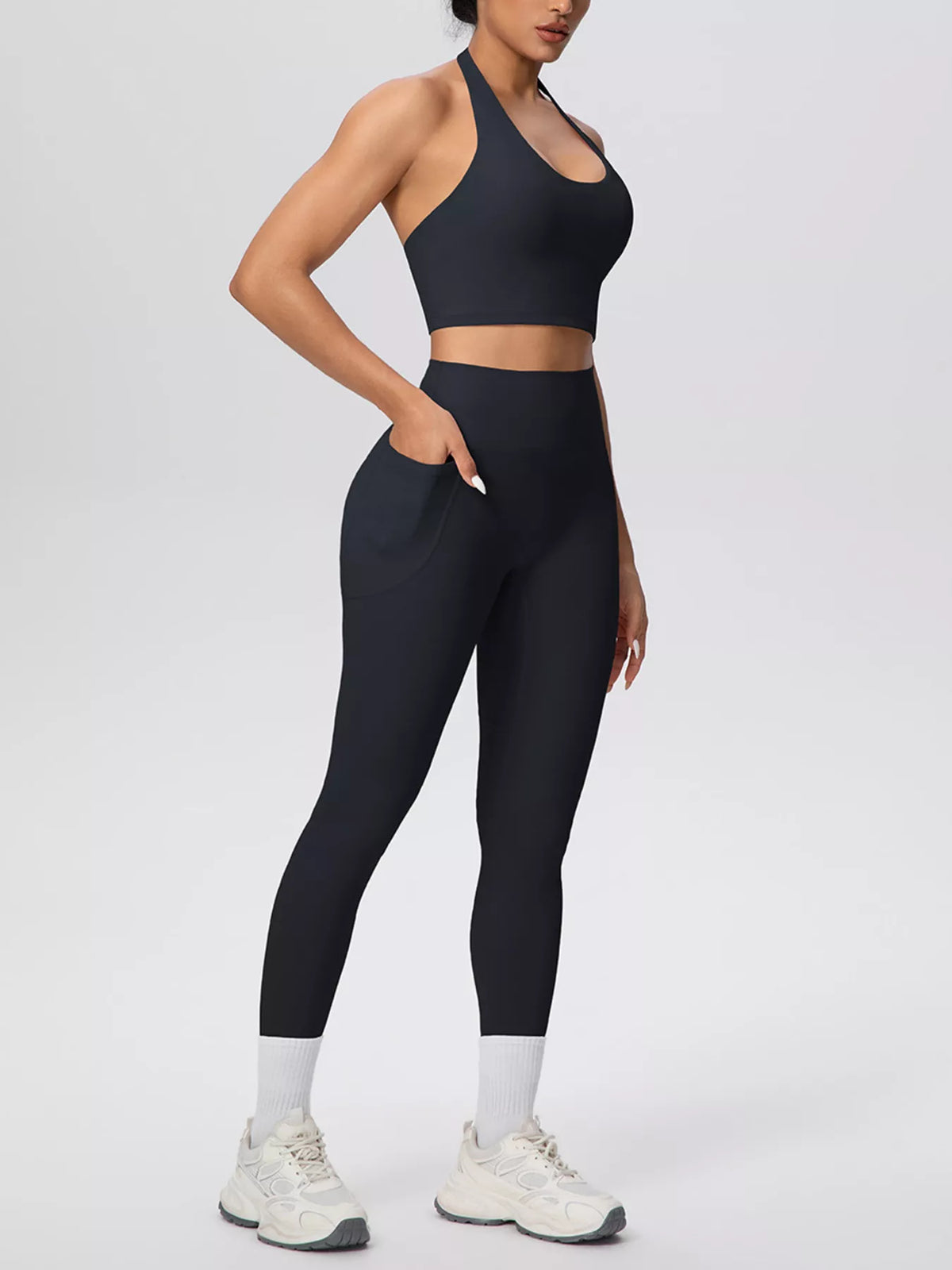 Halter Neck Crop Top and High-Waisted Leggings Active Set, view 9