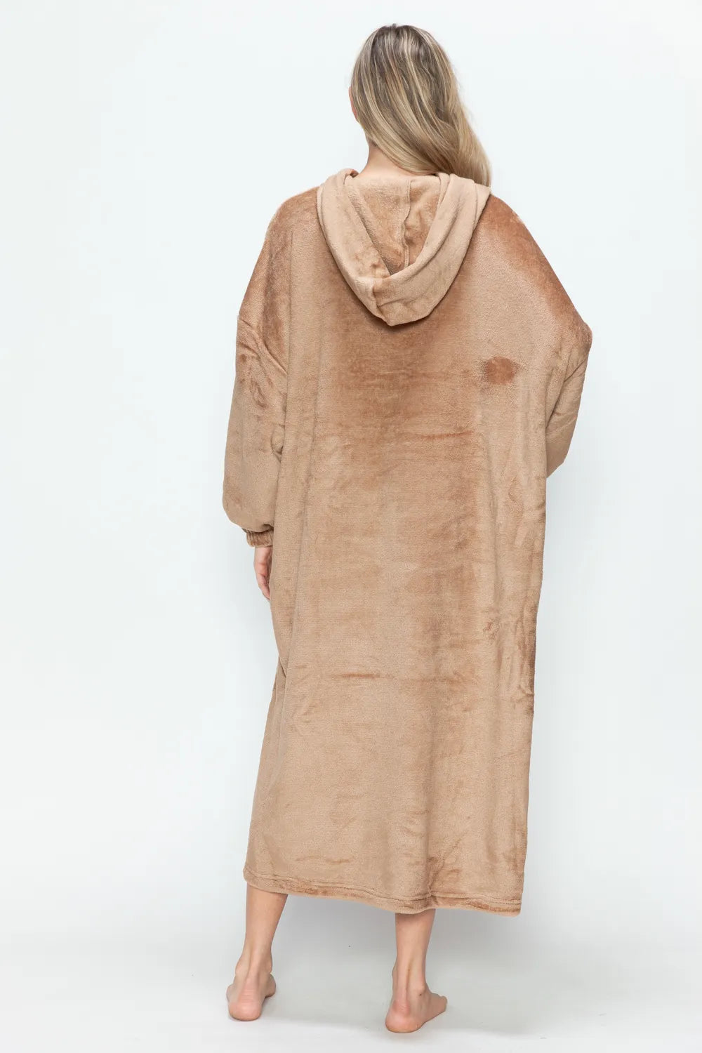 Double Take Full Size Pocketed Hooded Midi Lounge Dress - Lilixa.store