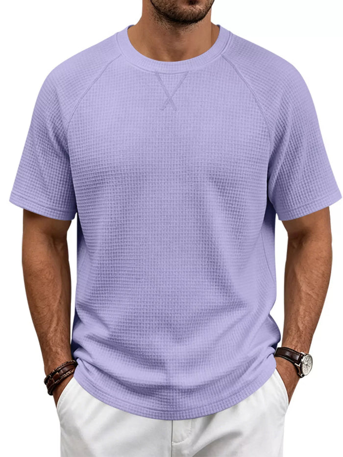 Men's Full Size Waffle Knit Raglan Short Sleeve T-Shirt Plus Size - Lilixa.store