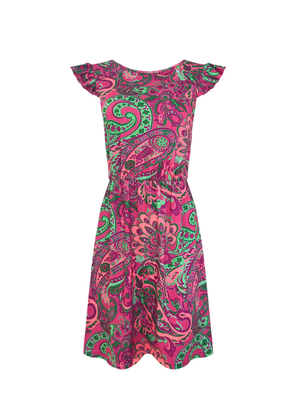 Paisley Print Ruffle Sleeve Mini Dress - Lilixa.store