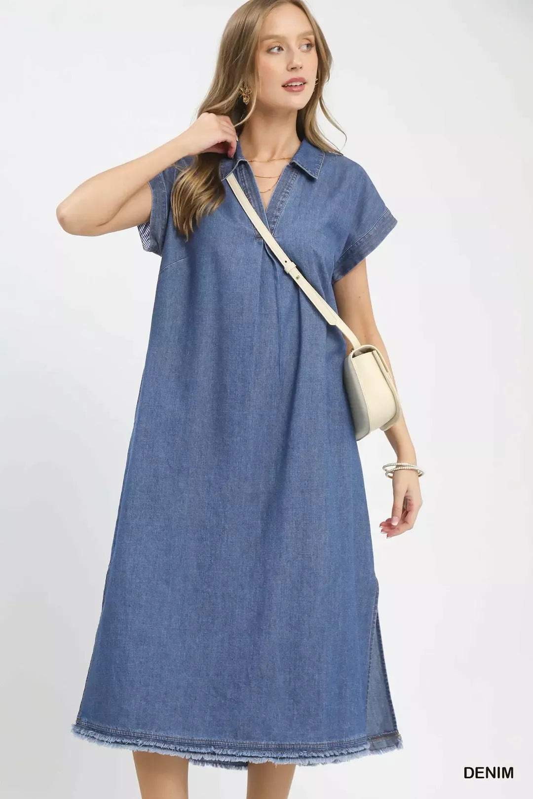 Umgee Stone Washed Collared Denim Midi Dress - Lilixa.store