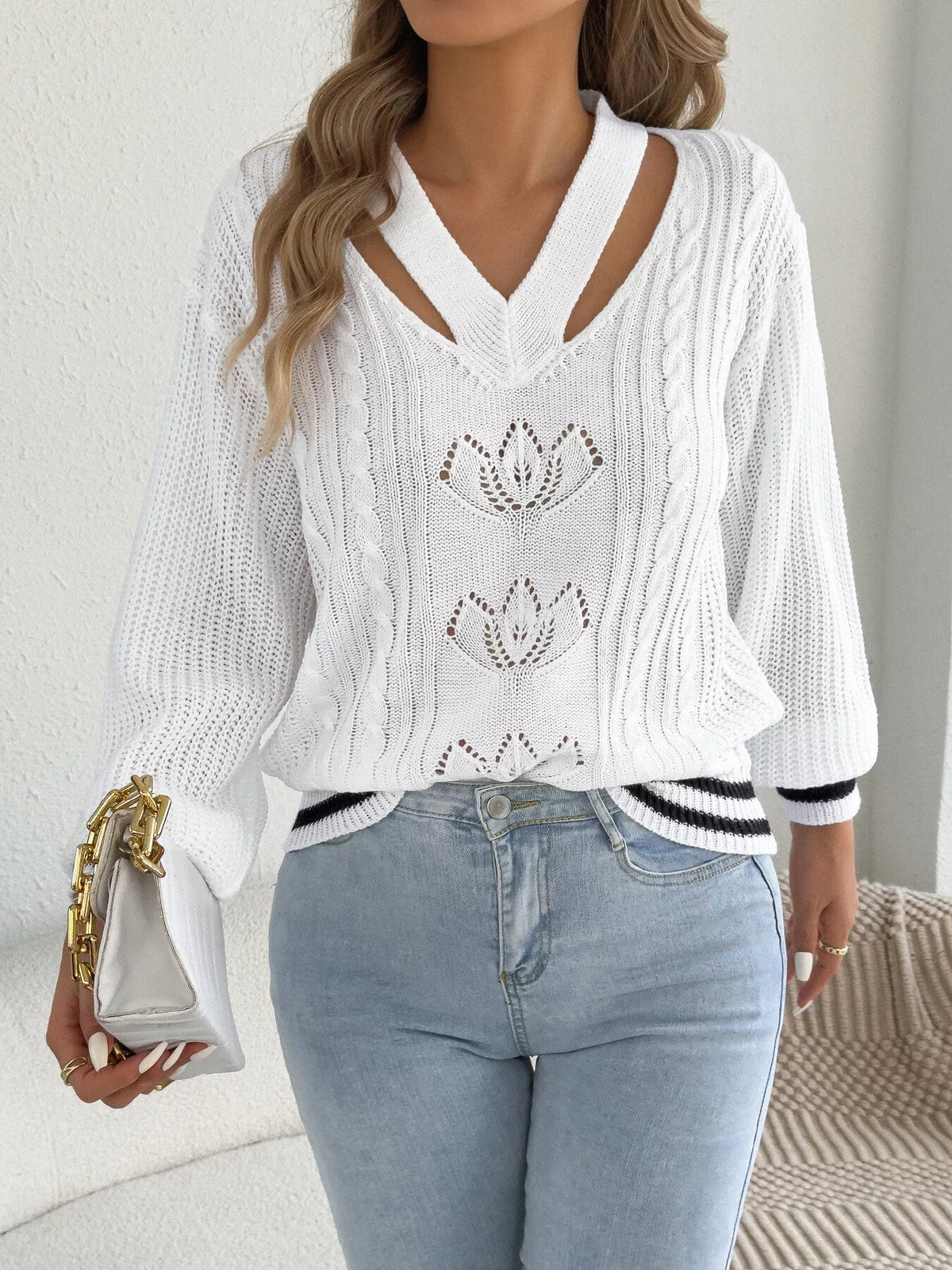 Cutout Cable Knit Sweater