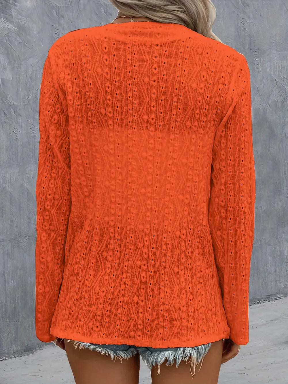 Eyelet Roll-Tab Sleeve Cardigan - Lilixa.store