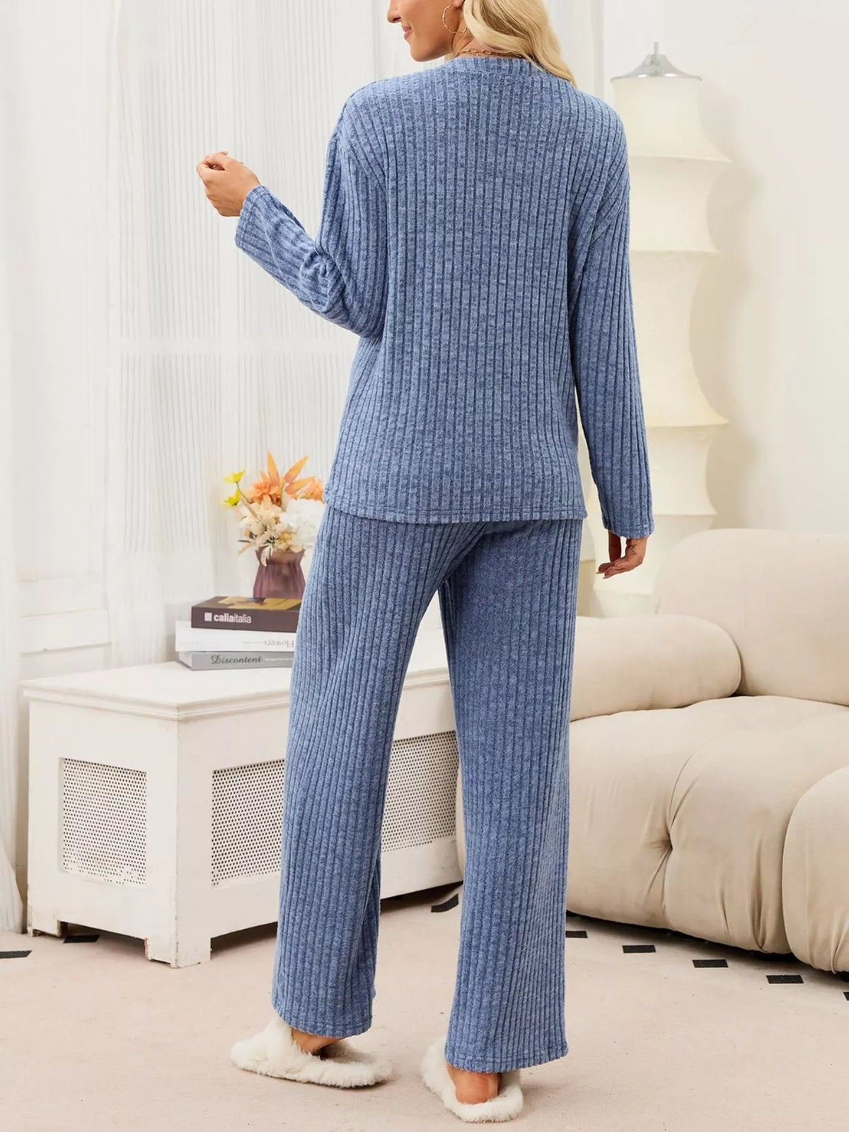 Ribbed Knit Top and Wide-Leg Pants Set - Lilixa.store