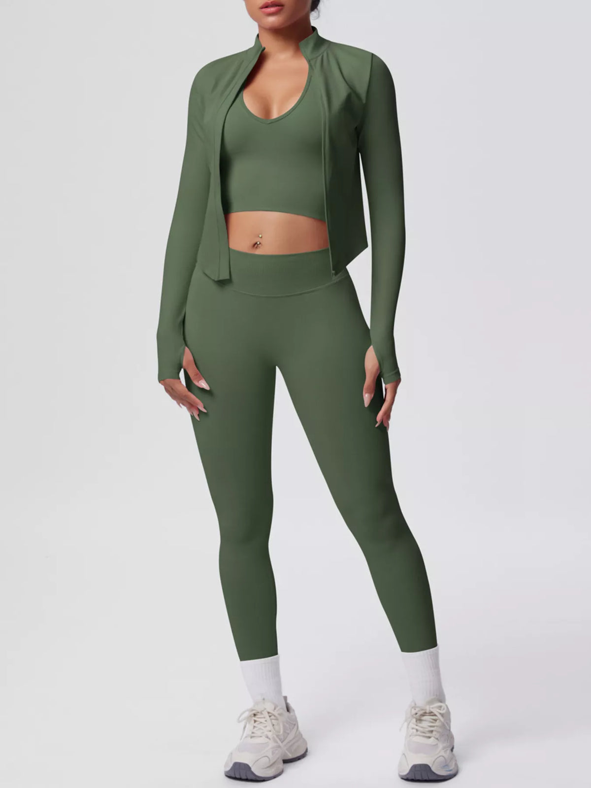 Tank & Zip-Up Jacket and Leggings Three-Piece Active Set - Lilixa.store