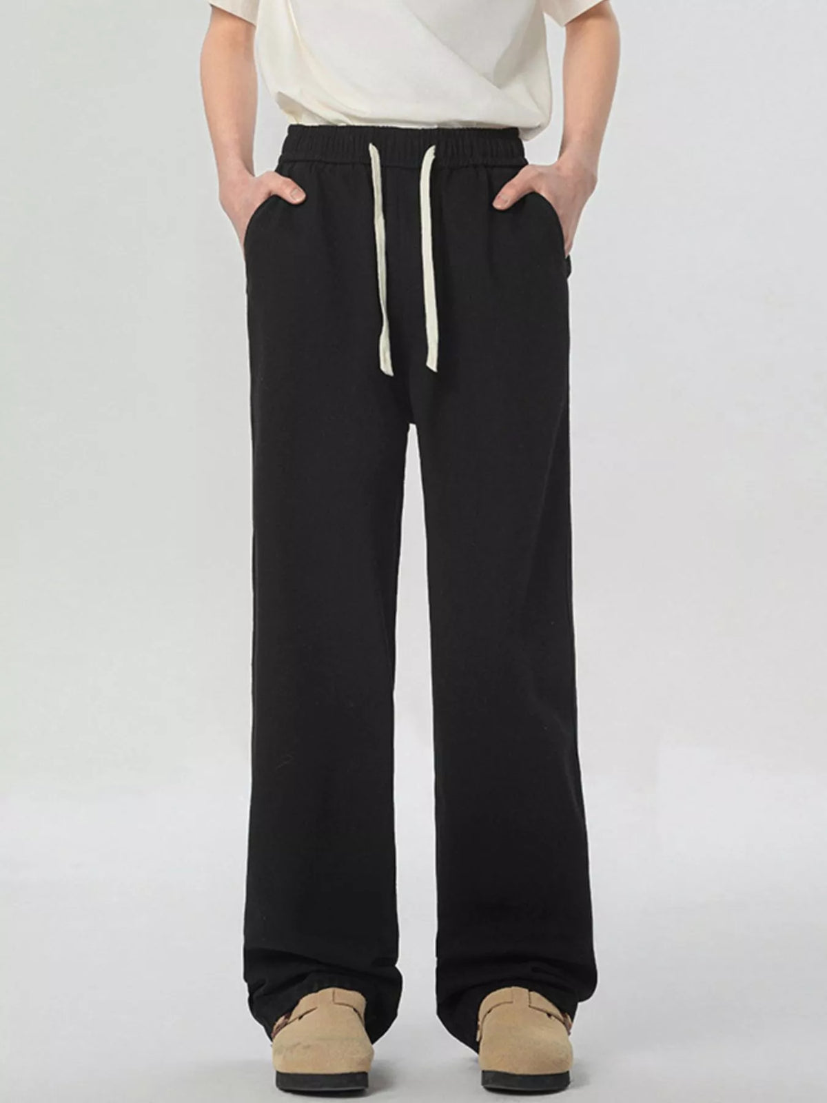 Men's Full Size Loose Fit Drawstring Linen Pants Plus Size in Black