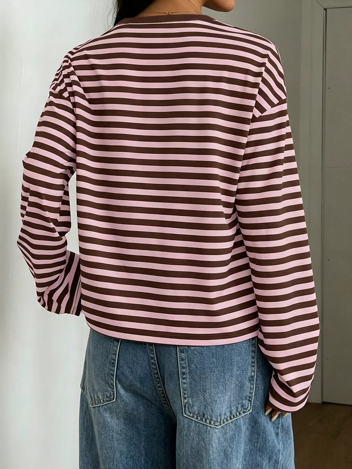 Full Size Casual Long-Sleeve Striped Crew Neck T-Shirt Plus Size, view 6