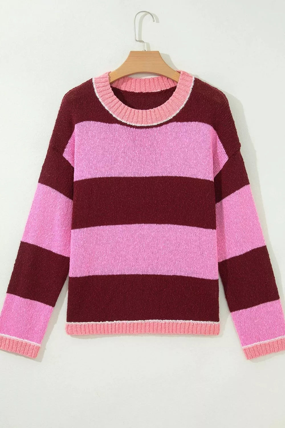 Striped Drop Shoulder Long Sleeve Pullover Regular Fit Knit Sweater